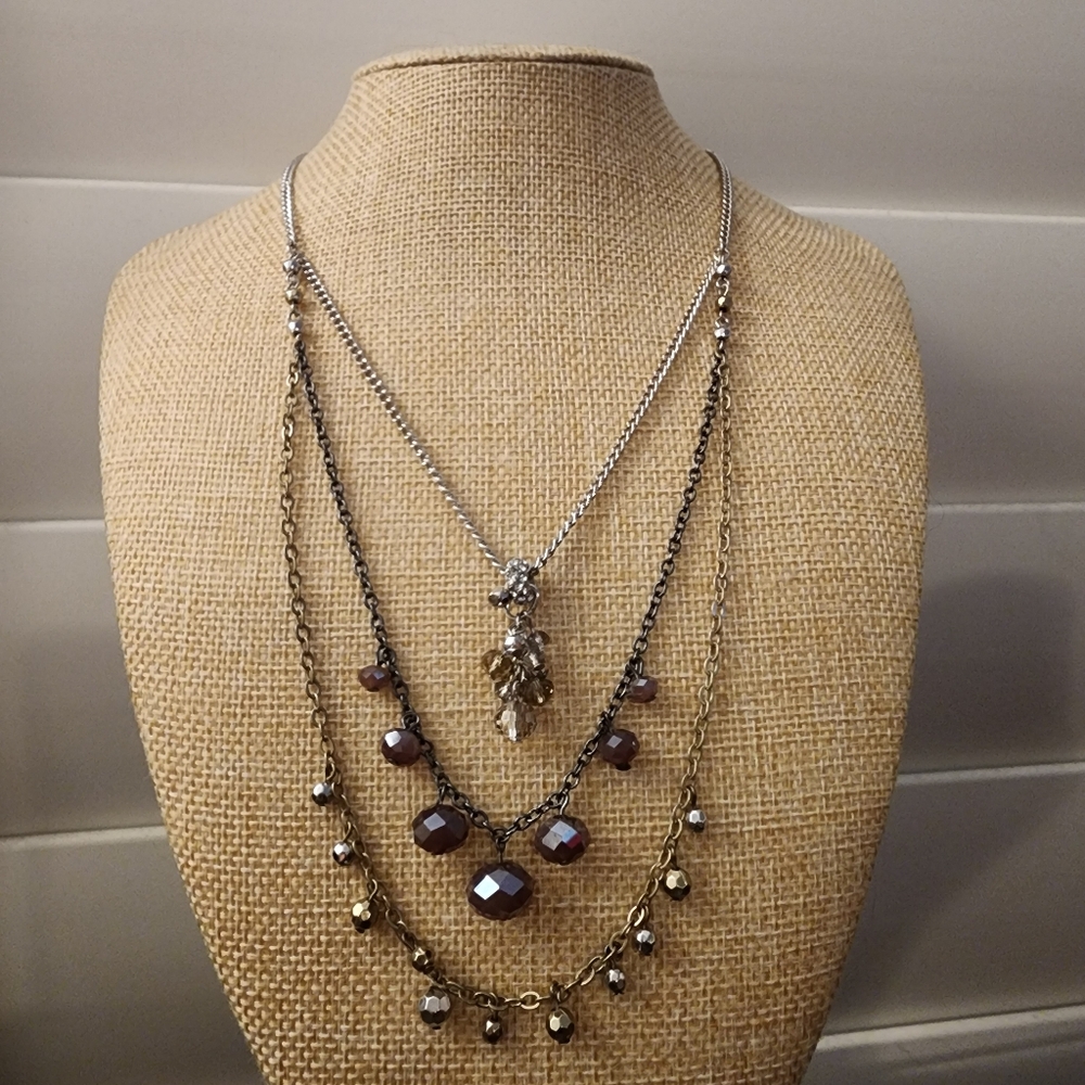 Ann Taylor LOFT Multi-Strand Layered Statement Necklace Silver & Gold Tone Boho